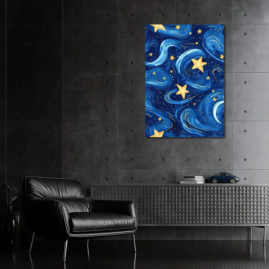 Swirling Night Sky Stars Blue Illustration – Wall Art