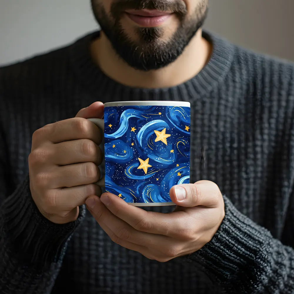 Swirling Night Sky Stars Blue Illustration – Mugs