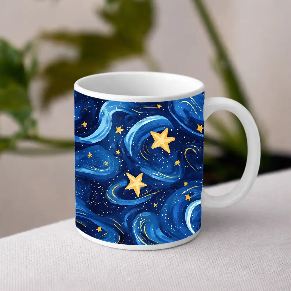 Swirling Night Sky Stars Blue Illustration – Mugs