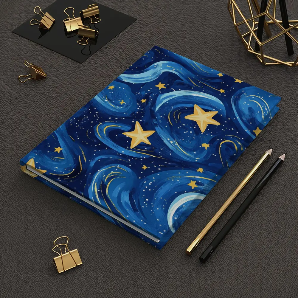 Swirling Night Sky Stars Blue Illustration – Notebooks