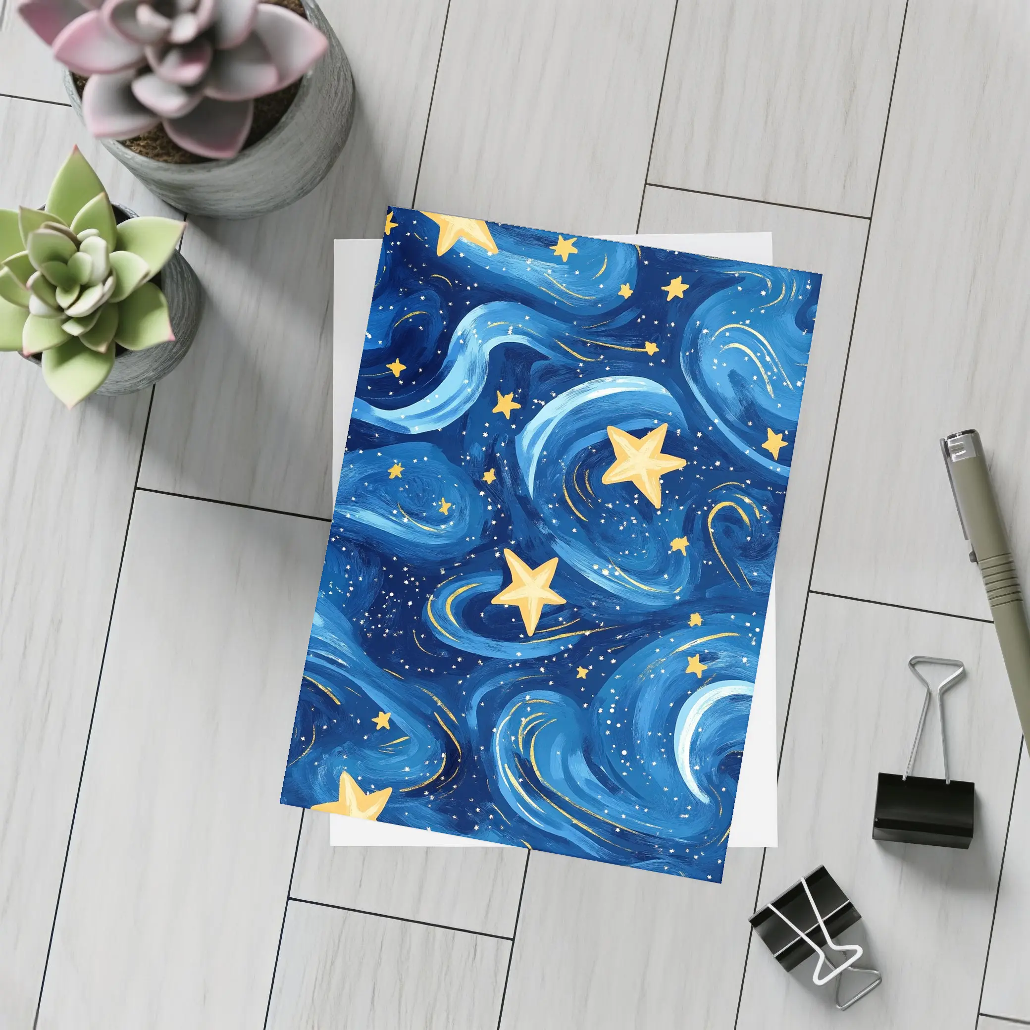 Swirling Night Sky Stars Blue Illustration – Postcards