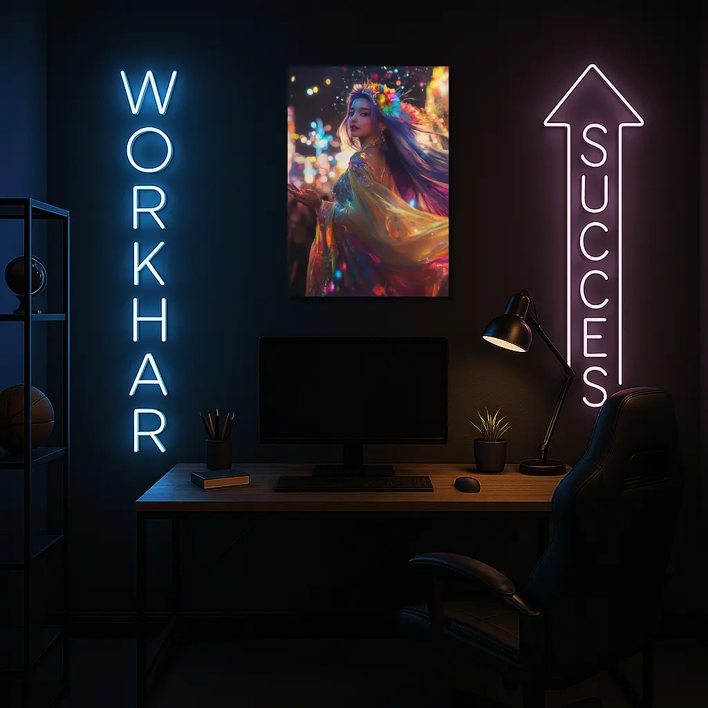 Colorful Woman Neon Lights Night Fantasy – Wall Art