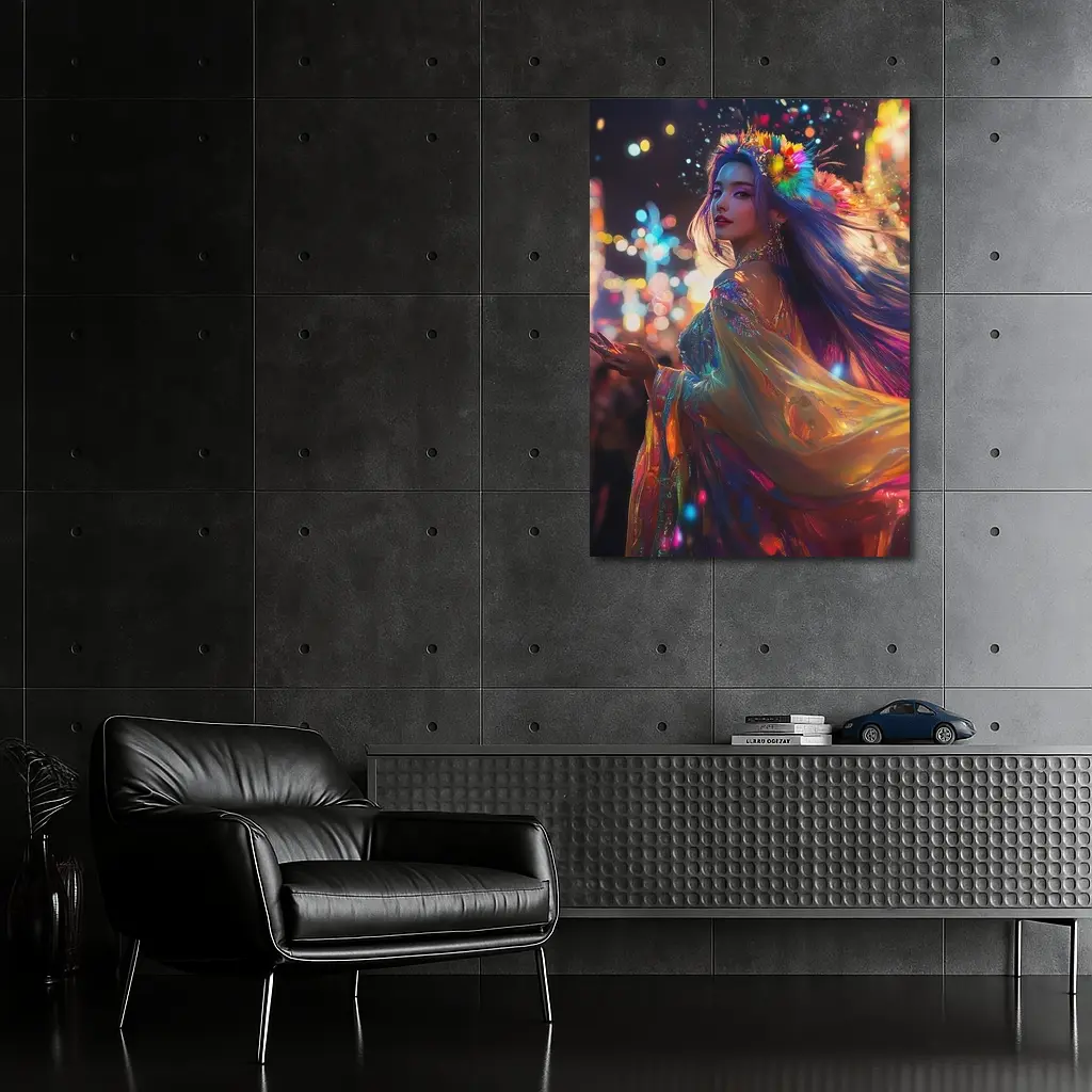 Colorful Woman Neon Lights Night Fantasy – Wall Art