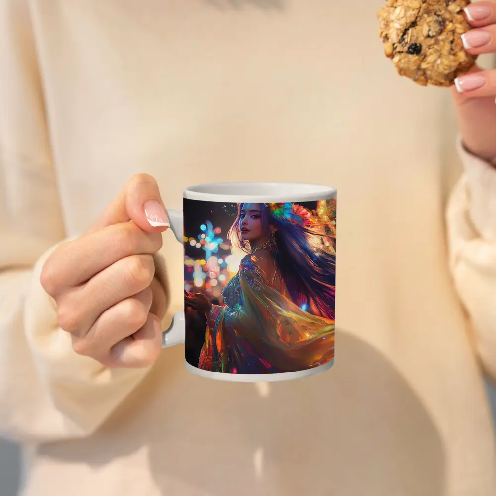Colorful Woman Neon Lights Night Fantasy – Mugs