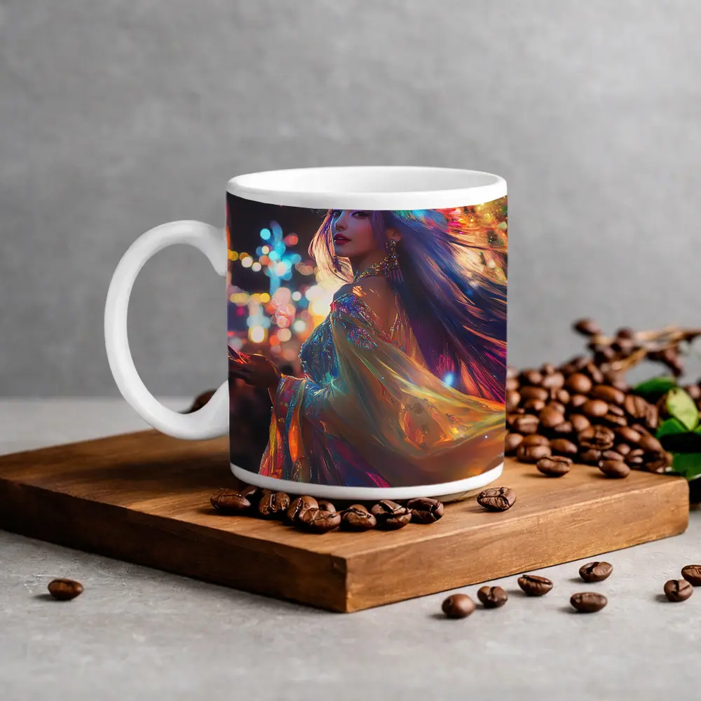 Colorful Woman Neon Lights Night Fantasy – Mugs