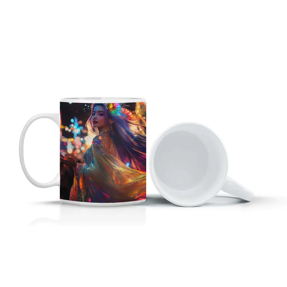 Colorful Woman Neon Lights Night Fantasy – Mugs