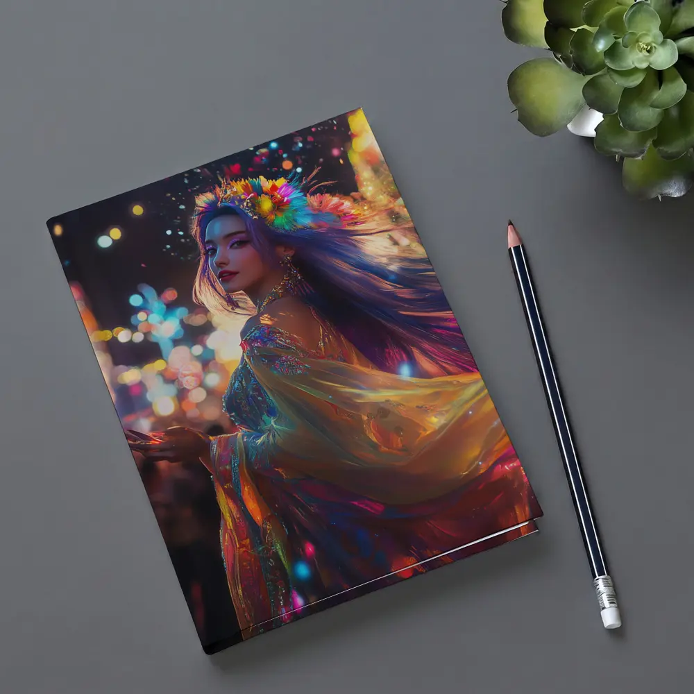 Colorful Woman Neon Lights Night Fantasy – Notebooks