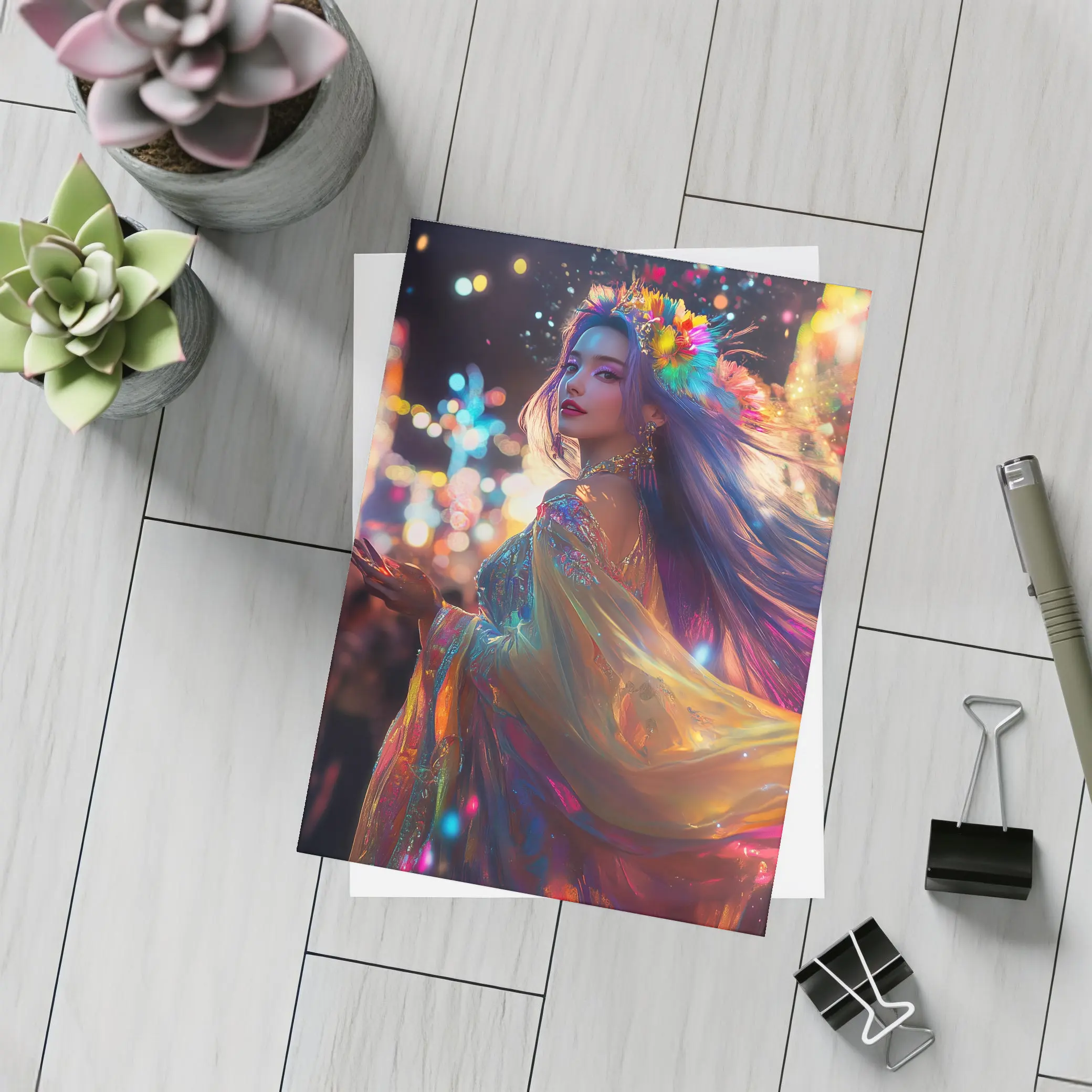Colorful Woman Neon Lights Night Fantasy – Postcards