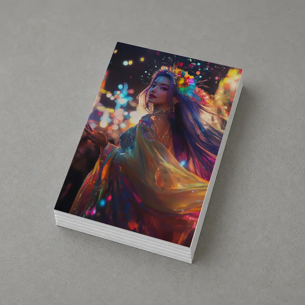 Colorful Woman Neon Lights Night Fantasy – Postcards