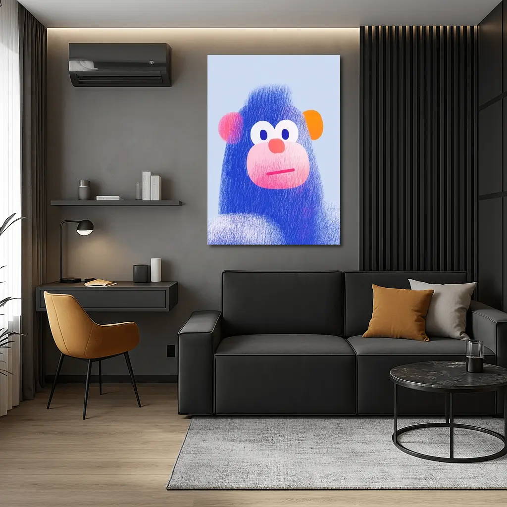 Blue Gorilla Portrait Colorful Cartoon Art – Wall Art