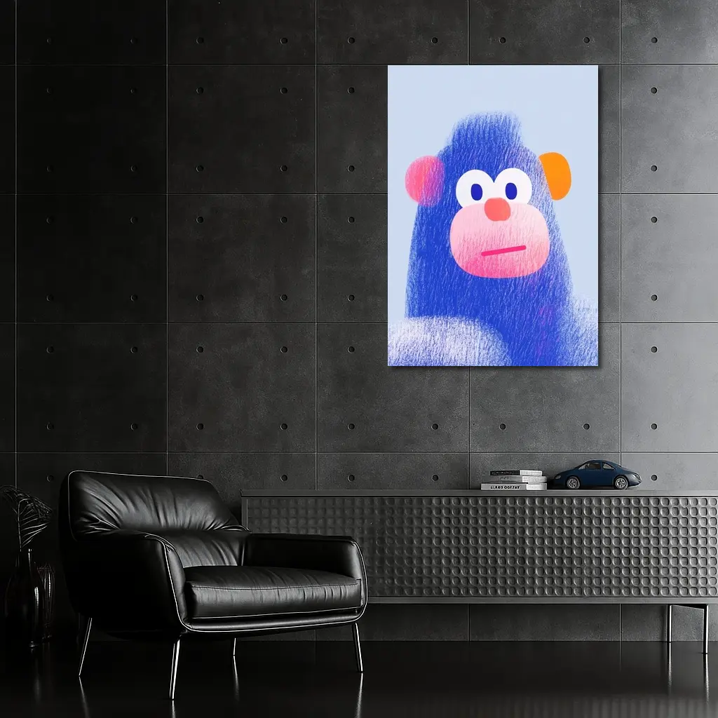 Blue Gorilla Portrait Colorful Cartoon Art – Wall Art