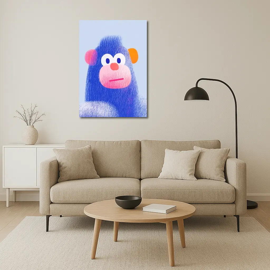Blue Gorilla Portrait Colorful Cartoon Art – Wall Art