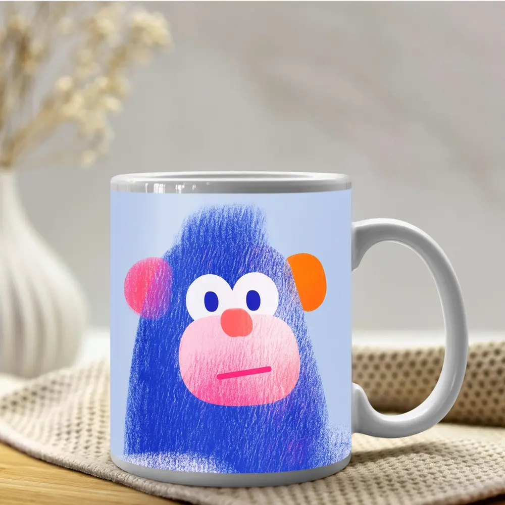 Blue Gorilla Portrait Colorful Cartoon Art – Mugs