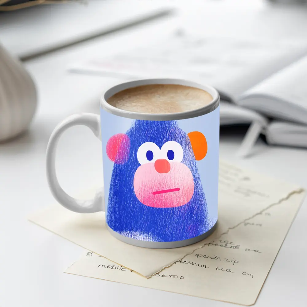 Blue Gorilla Portrait Colorful Cartoon Art – Mugs