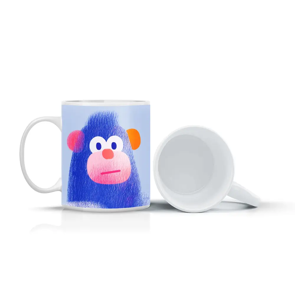 Blue Gorilla Portrait Colorful Cartoon Art – Mugs