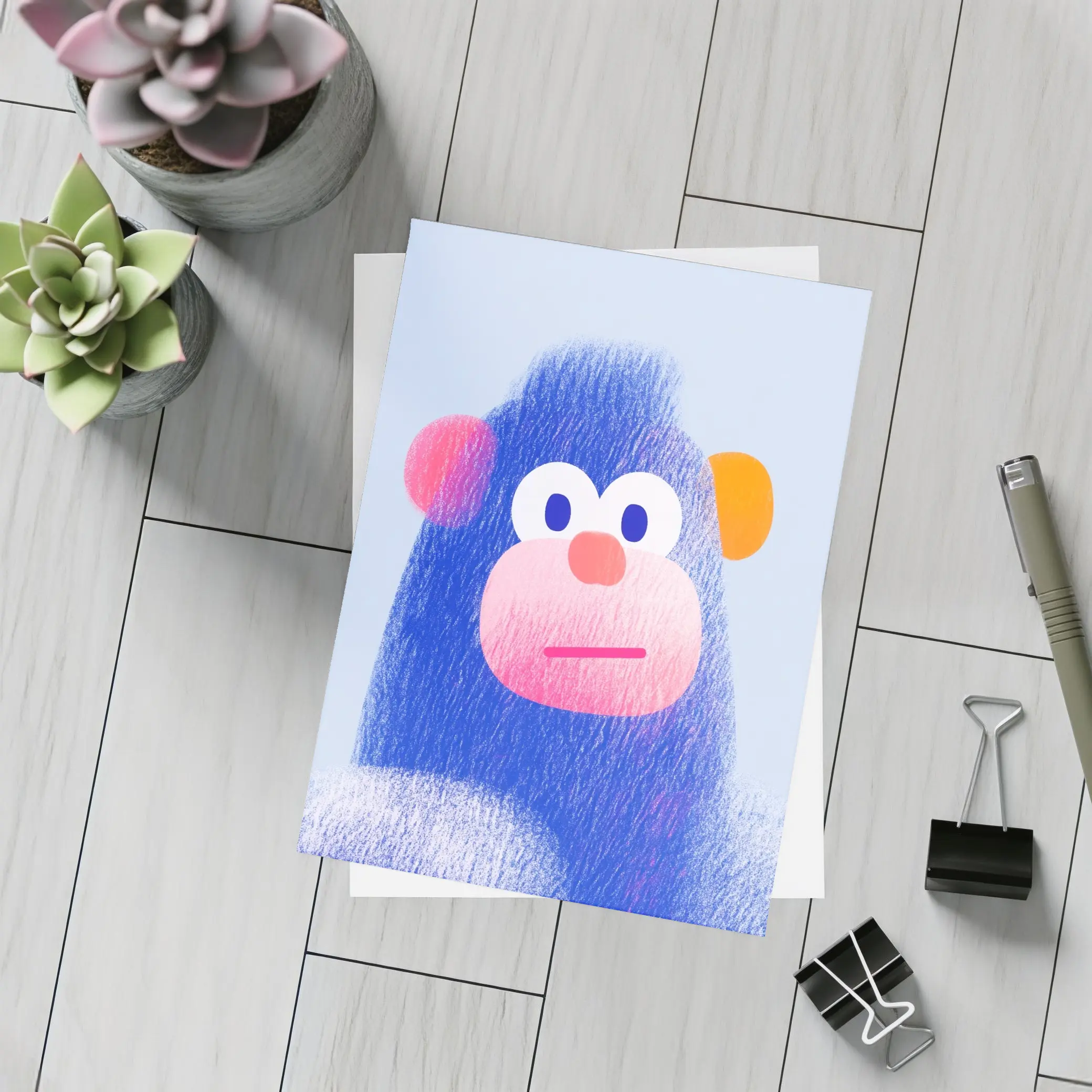Blue Gorilla Portrait Colorful Cartoon Art – Postcards