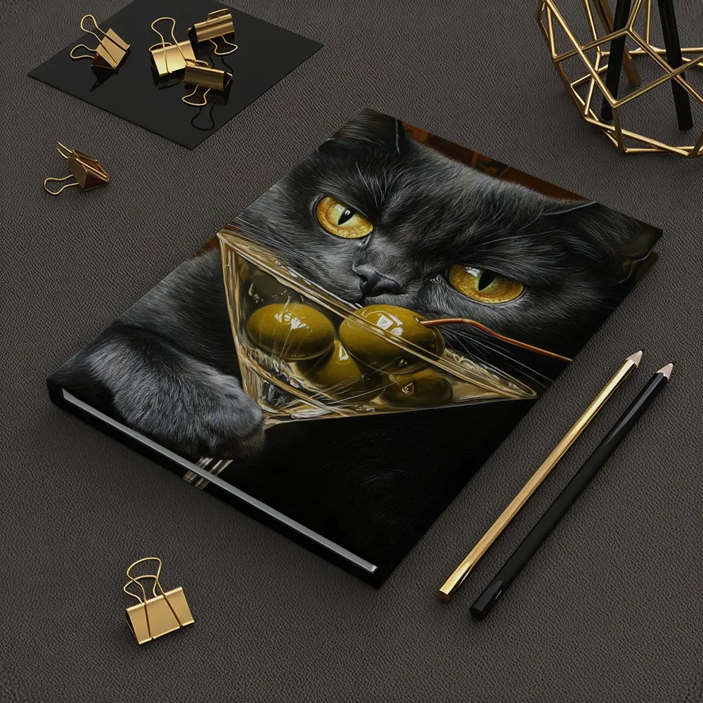 Gray Cat Holding Martini Glass With Olives – Notebooks