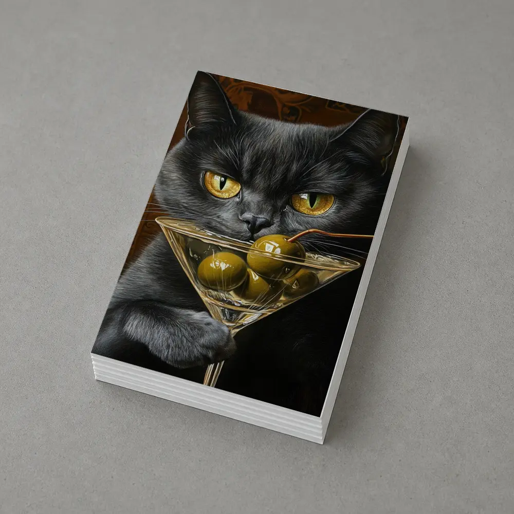 Gray Cat Holding Martini Glass With Olives – Postcards