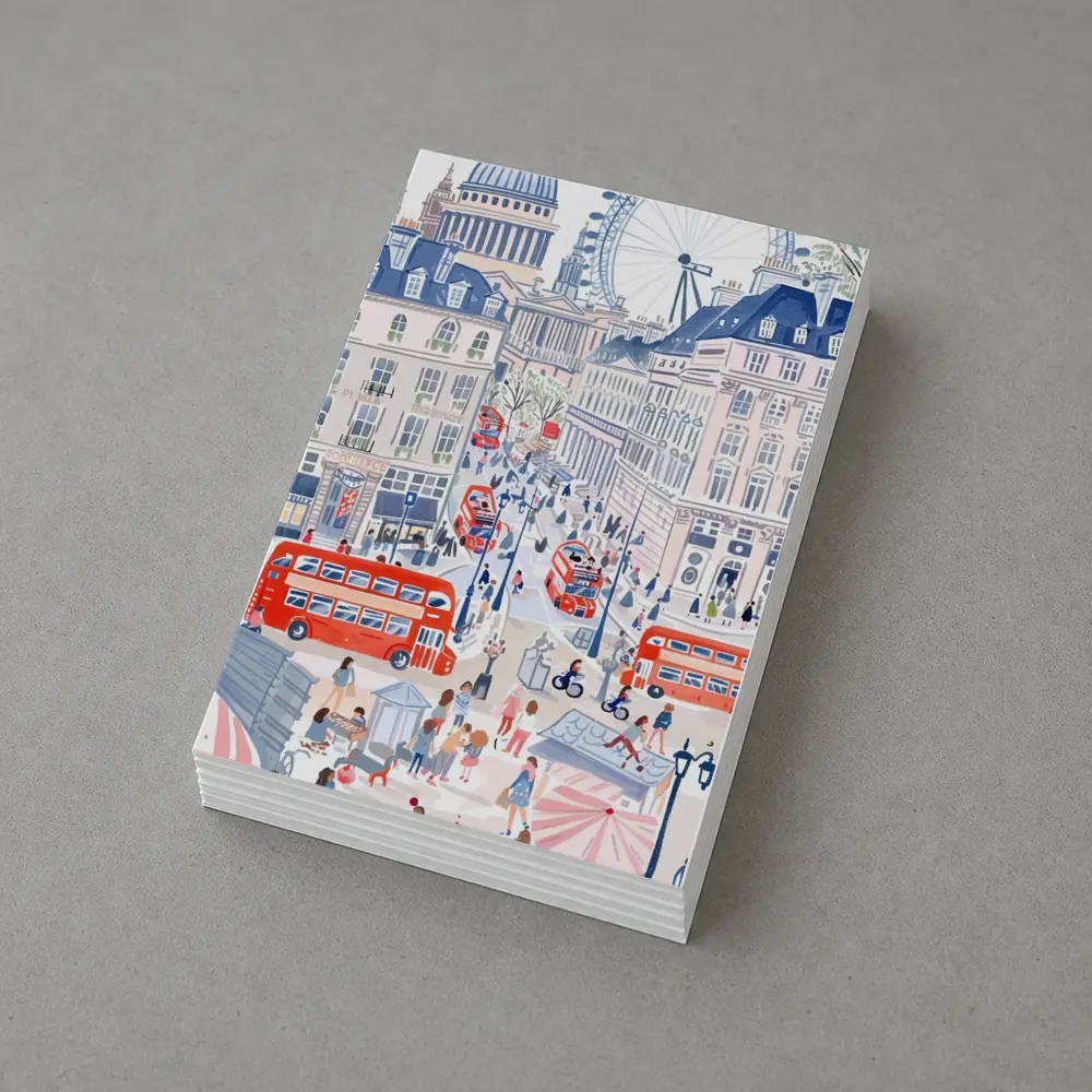 London Street Scene Illustration Red Buses – Postcards