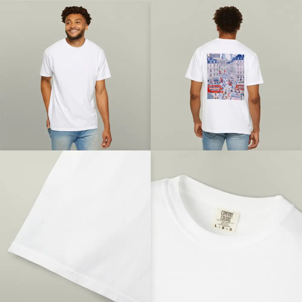 London Street Scene Illustration Red Buses – T-Shirts