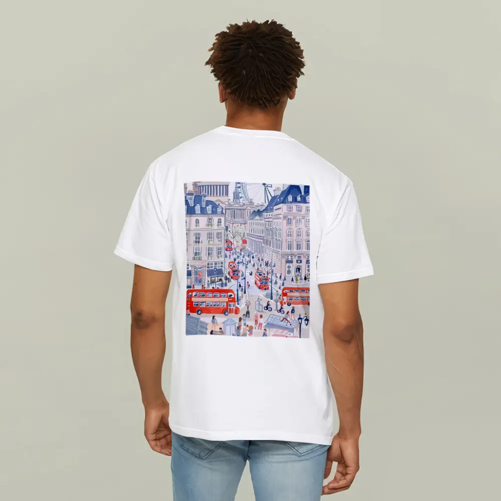 London Street Scene Illustration Red Buses – T-Shirts
