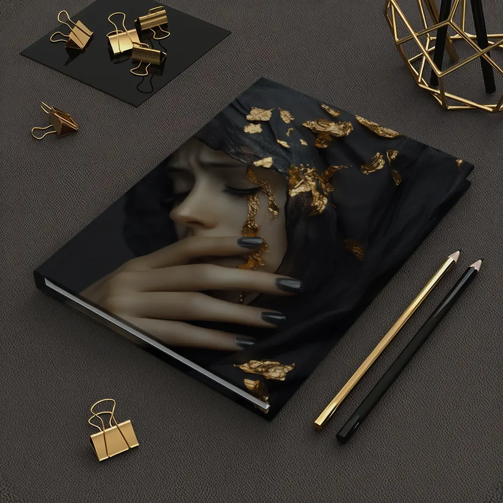 Woman Black Veil Gold Leaf Dark Portrait – Notebooks