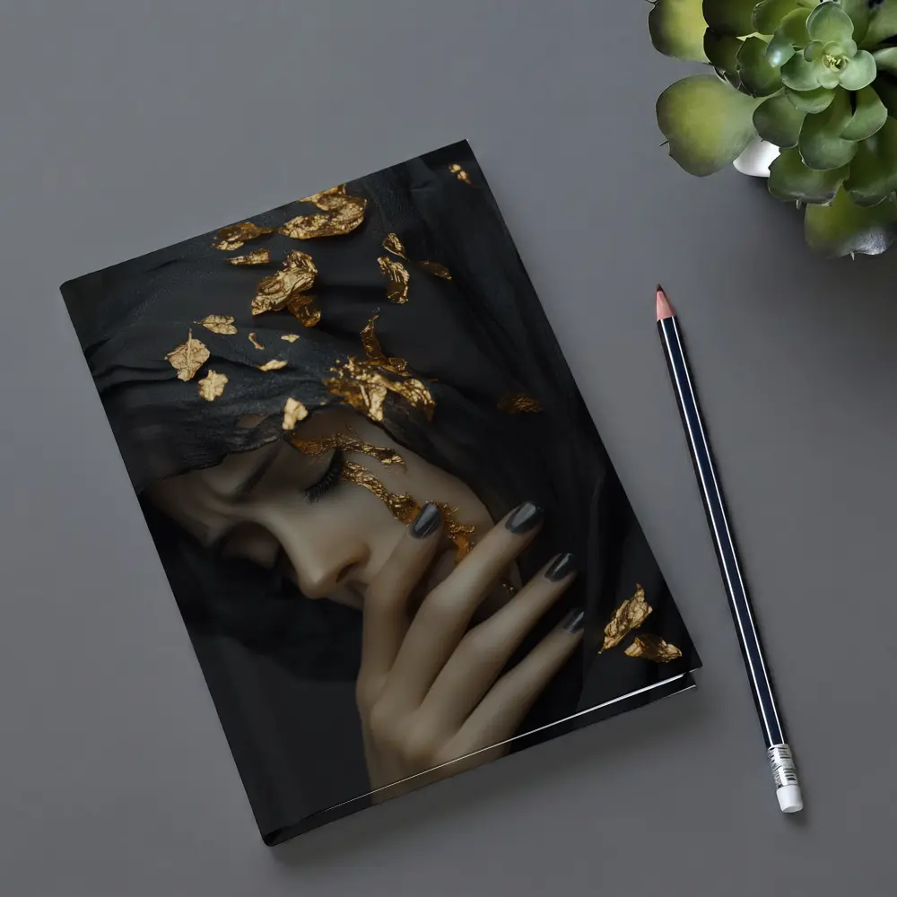 Woman Black Veil Gold Leaf Dark Portrait – Notebooks