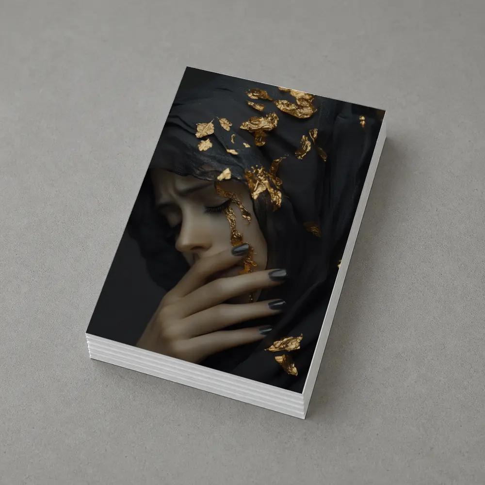 Woman Black Veil Gold Leaf Dark Portrait – Postcards