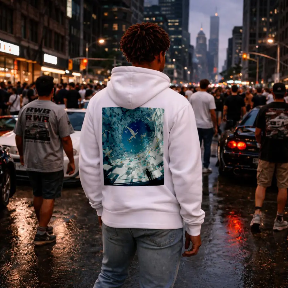 Man Standing Inside Swirling Birds Vortex – Hoodies