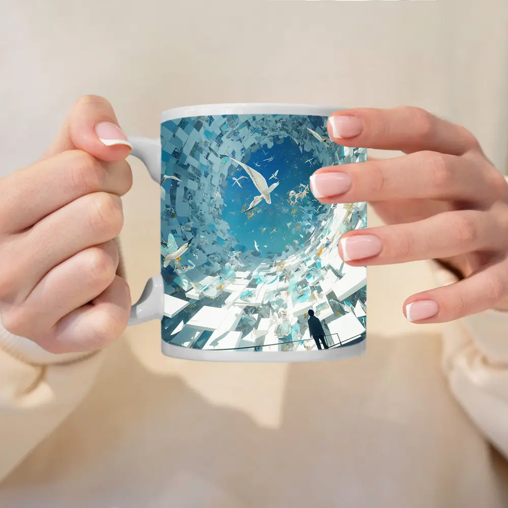 Man Standing Inside Swirling Birds Vortex – Mugs