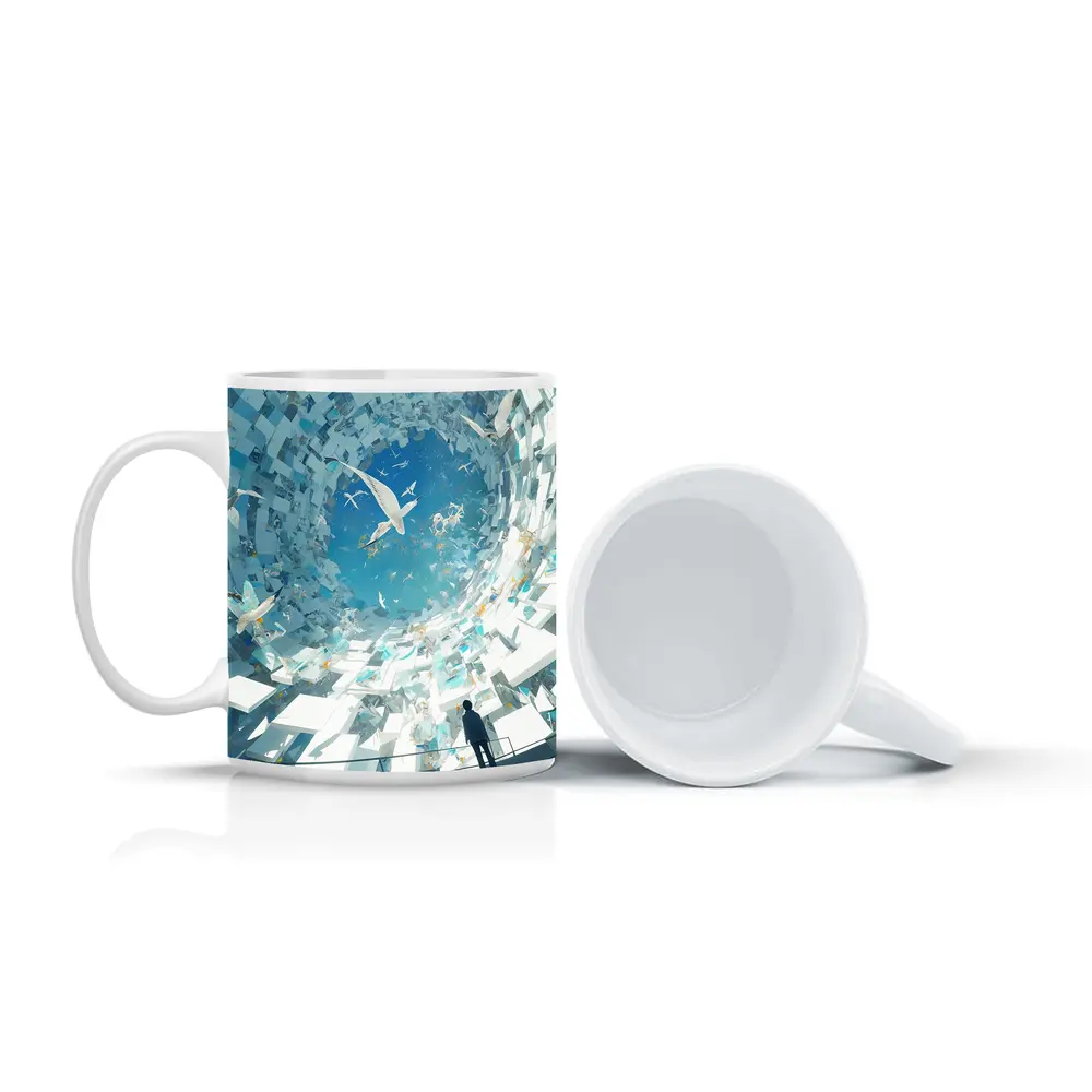 Man Standing Inside Swirling Birds Vortex – Mugs