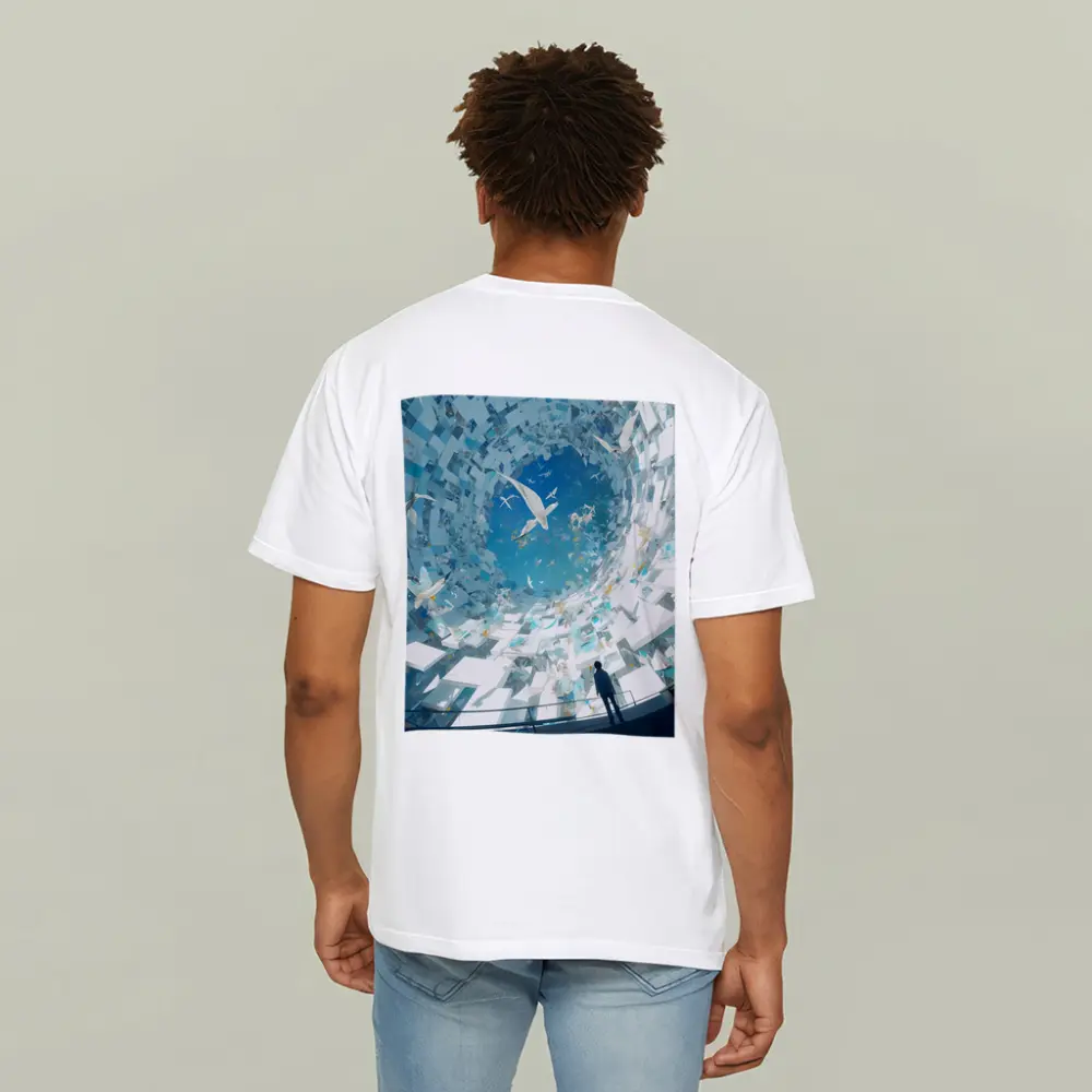 Man Standing Inside Swirling Birds Vortex – T-Shirts