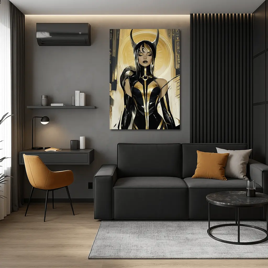 Egyptian Goddess Black Gold Comic Art – Wall Art
