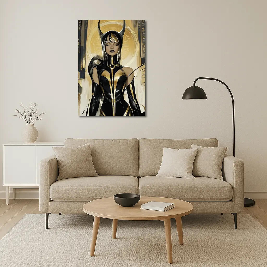 Egyptian Goddess Black Gold Comic Art – Wall Art