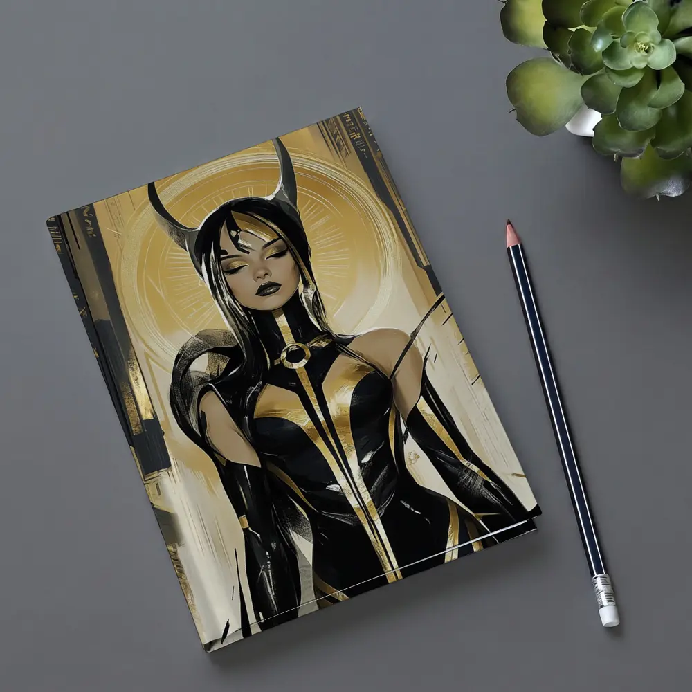 Egyptian Goddess Black Gold Comic Art – Notebooks