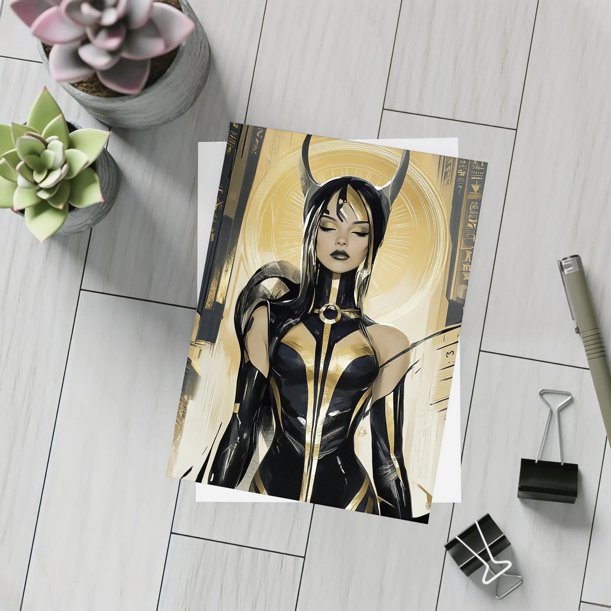 Egyptian Goddess Black Gold Comic Art – Postcards