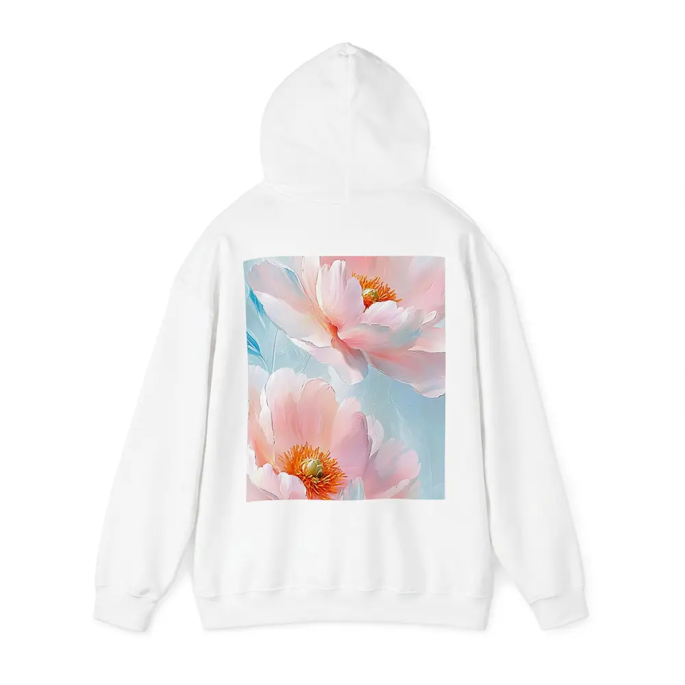 Pink Peonies Oil Painting Light Blue Background – Hoodies