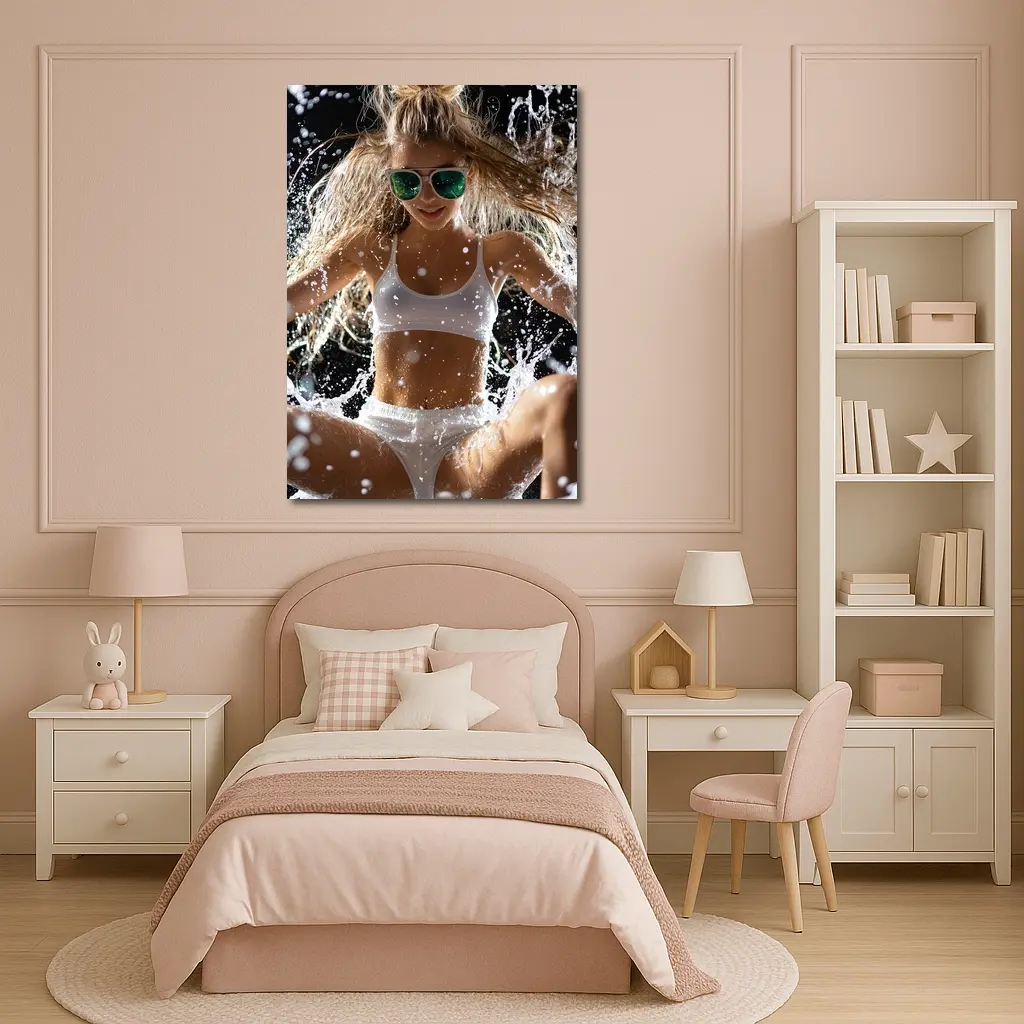 Woman in White Bikini Water Splash – Wall Art