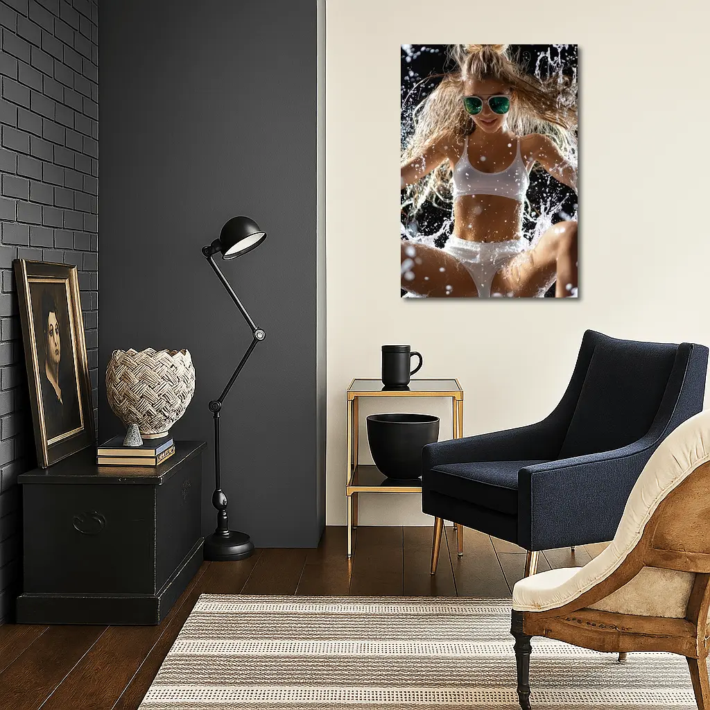 Woman in White Bikini Water Splash – Wall Art