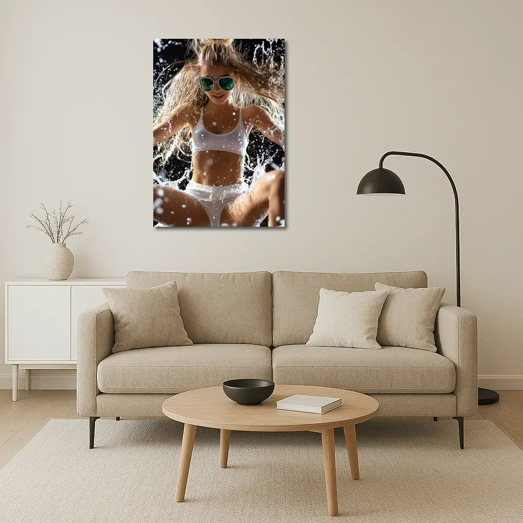 Woman in White Bikini Water Splash – Wall Art