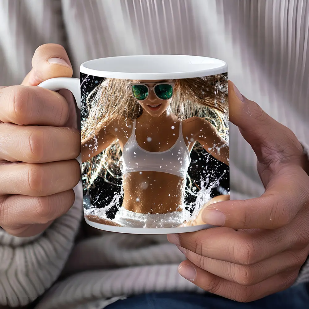 Woman in White Bikini Water Splash – Mugs