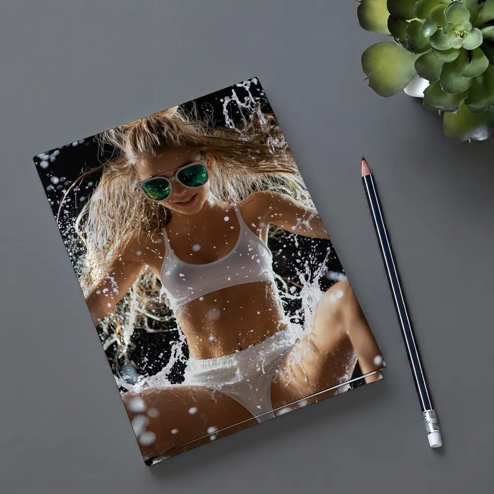 Woman in White Bikini Water Splash – Notebooks