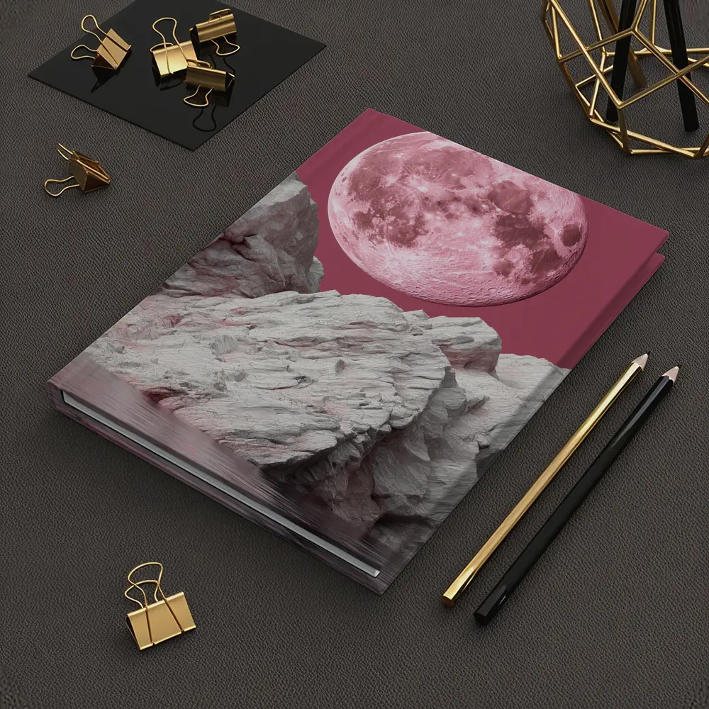 Pink Moon Over Rocky Surreal Landscape – Notebooks