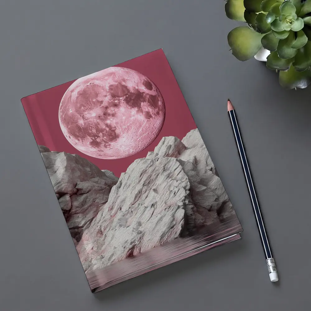 Pink Moon Over Rocky Surreal Landscape – Notebooks