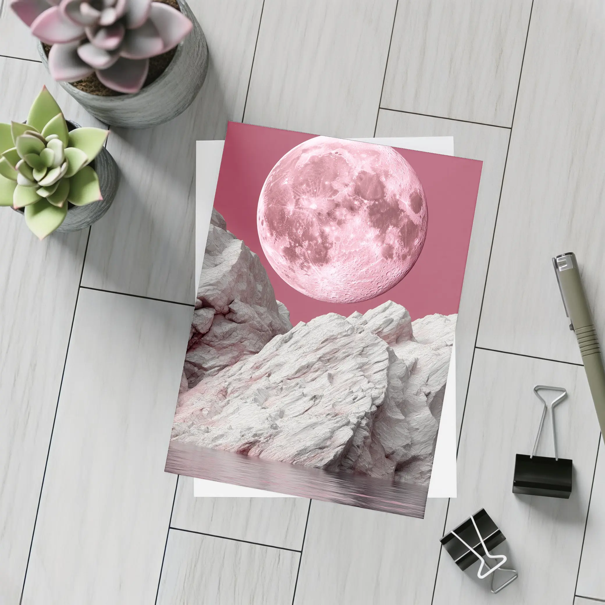 Pink Moon Over Rocky Surreal Landscape – Postcards
