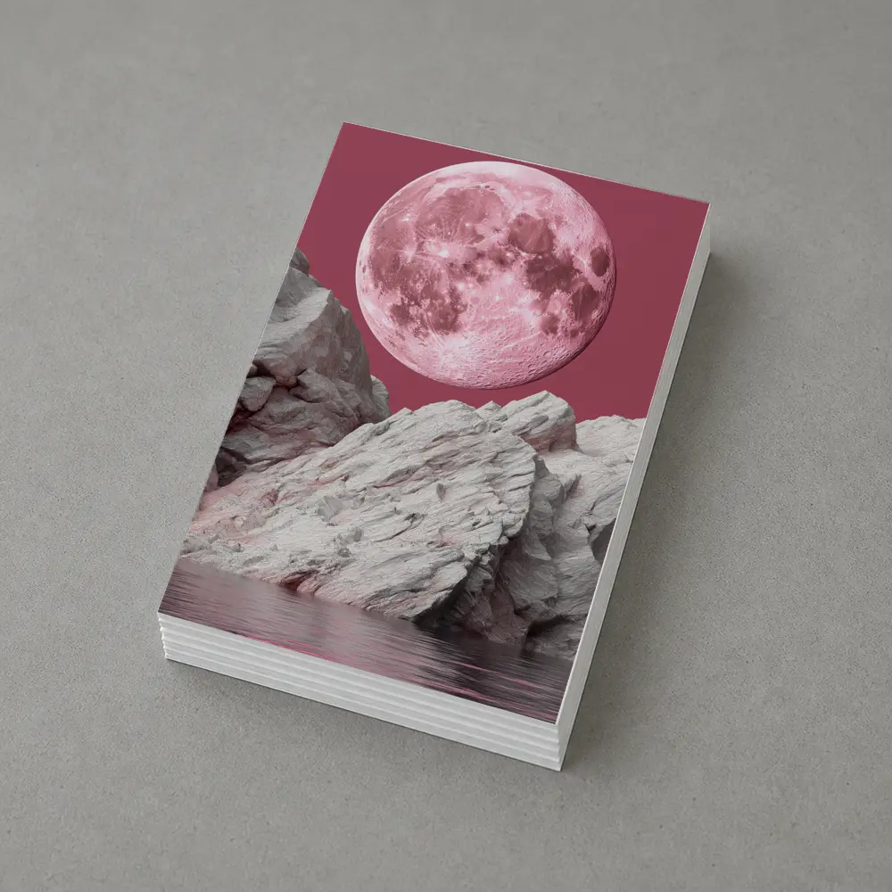 Pink Moon Over Rocky Surreal Landscape – Postcards