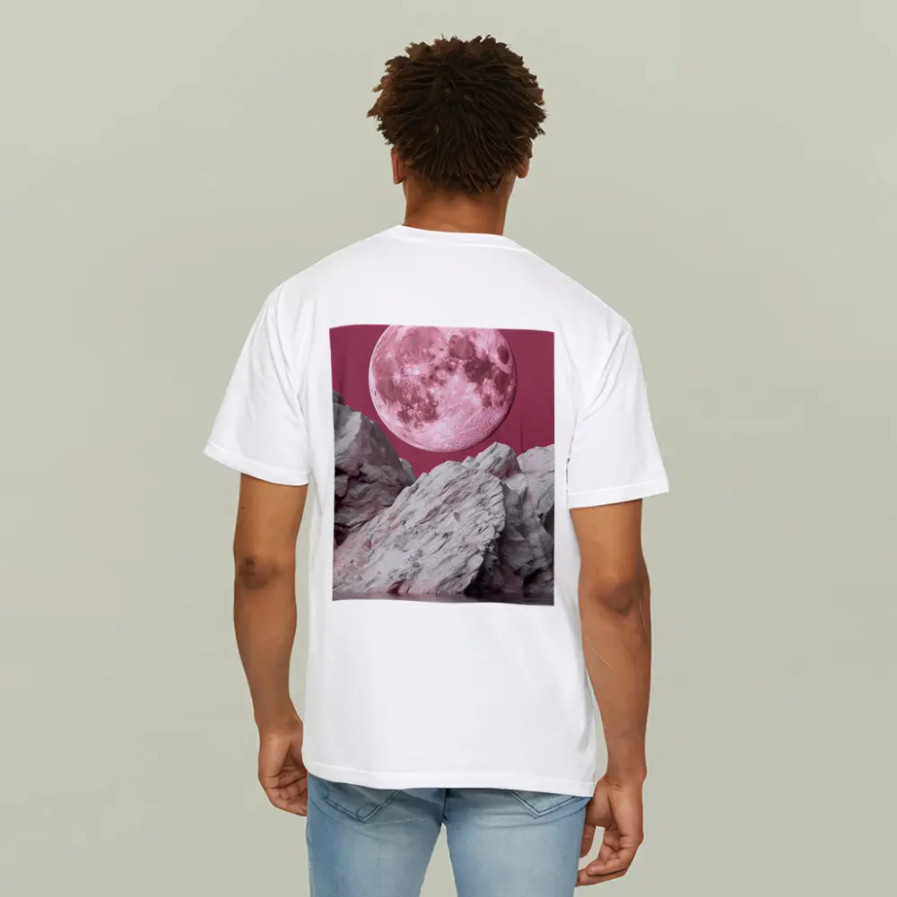 Pink Moon Over Rocky Surreal Landscape – T-Shirts