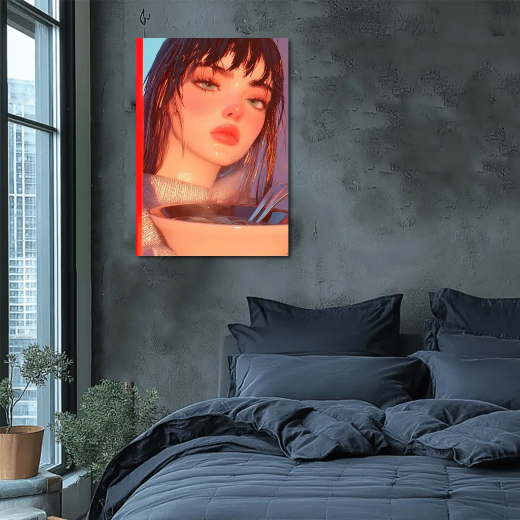 Anime Girl Eating Ramen Bowl Art – Wall Art