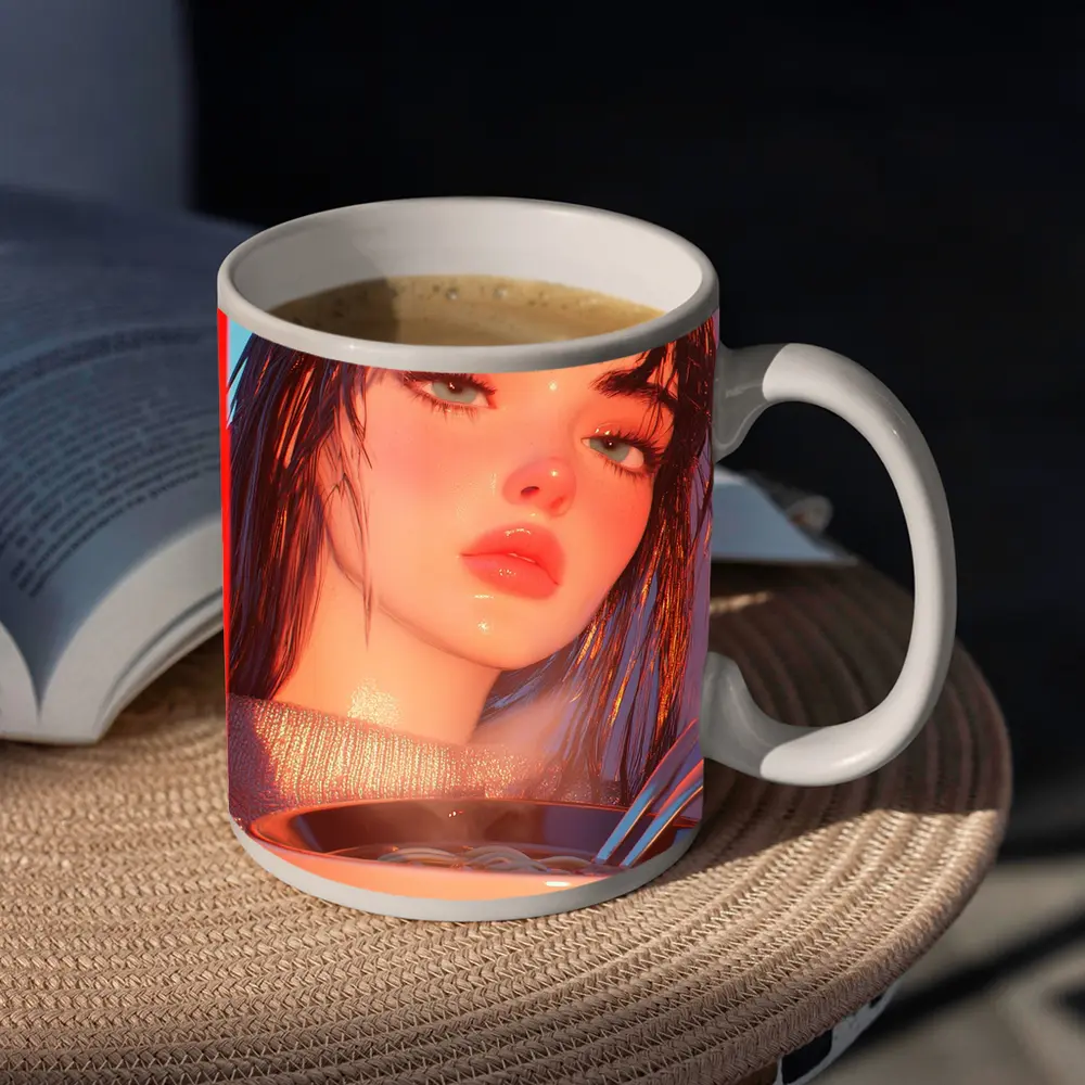 Anime Girl Eating Ramen Bowl Art – Mugs