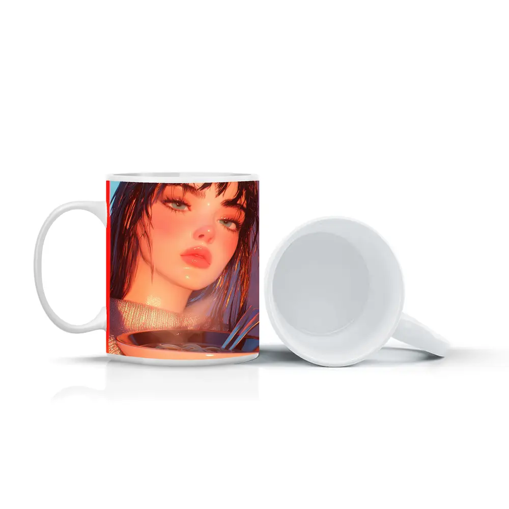 Anime Girl Eating Ramen Bowl Art – Mugs